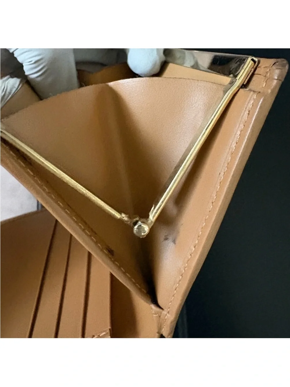 Beautiful Preloved Celine Brown and Tan Signature Kiss Lock Wallet!
